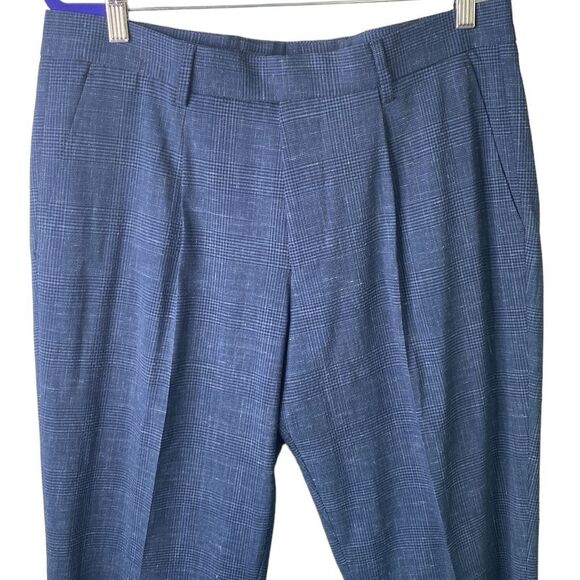 Hugo Boss New! Virgin Wool Linen Blend Plaid Pleated Trouser Dress Pant Stretch - Picture 2 of 16